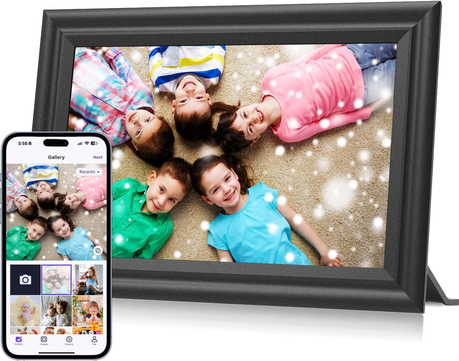 Digital Picture Frame 10.1’’ WiFi Easy Photo Sharing via Free App,Auto-Rotate, Touchscreen DisplayPerfect for Mom, Grandma, Parents Black