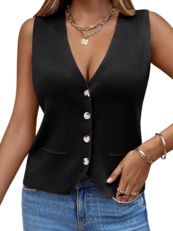 ZAFUL Womens V Neck Sweater Vest Sleeveless Tank Top Pullover-AMZ