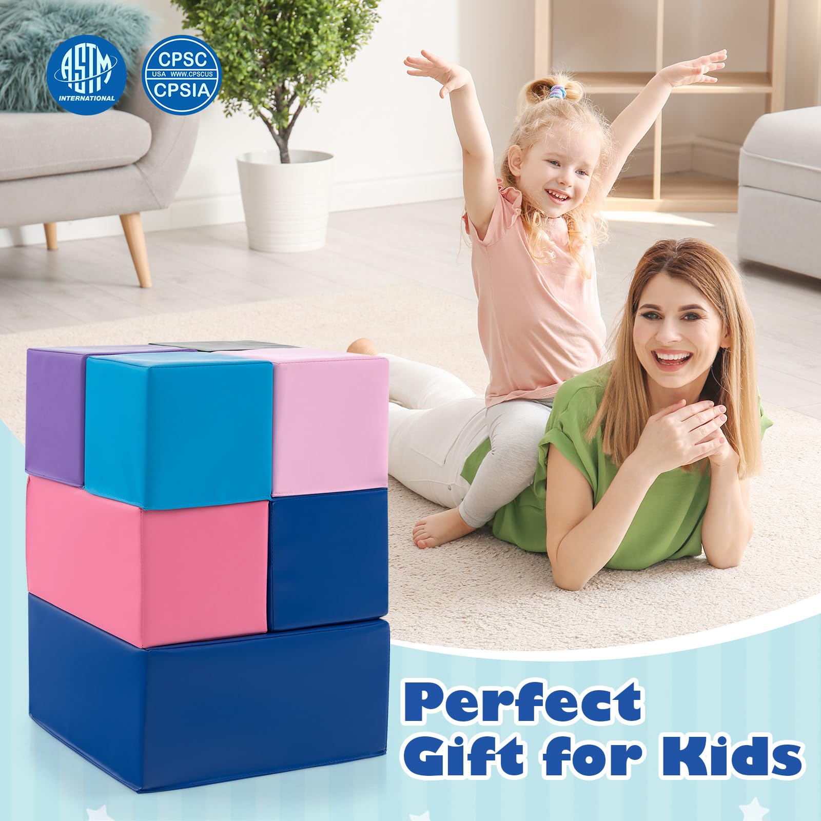 FANTASK 7 TLG. Schaumstoff Bausteine, Kinder Softbausteine, Bunte Riesenbausteine, Building Blocks weich zum Klettern, Bausteinset für Baby & Kinder ab 1 Jahr
