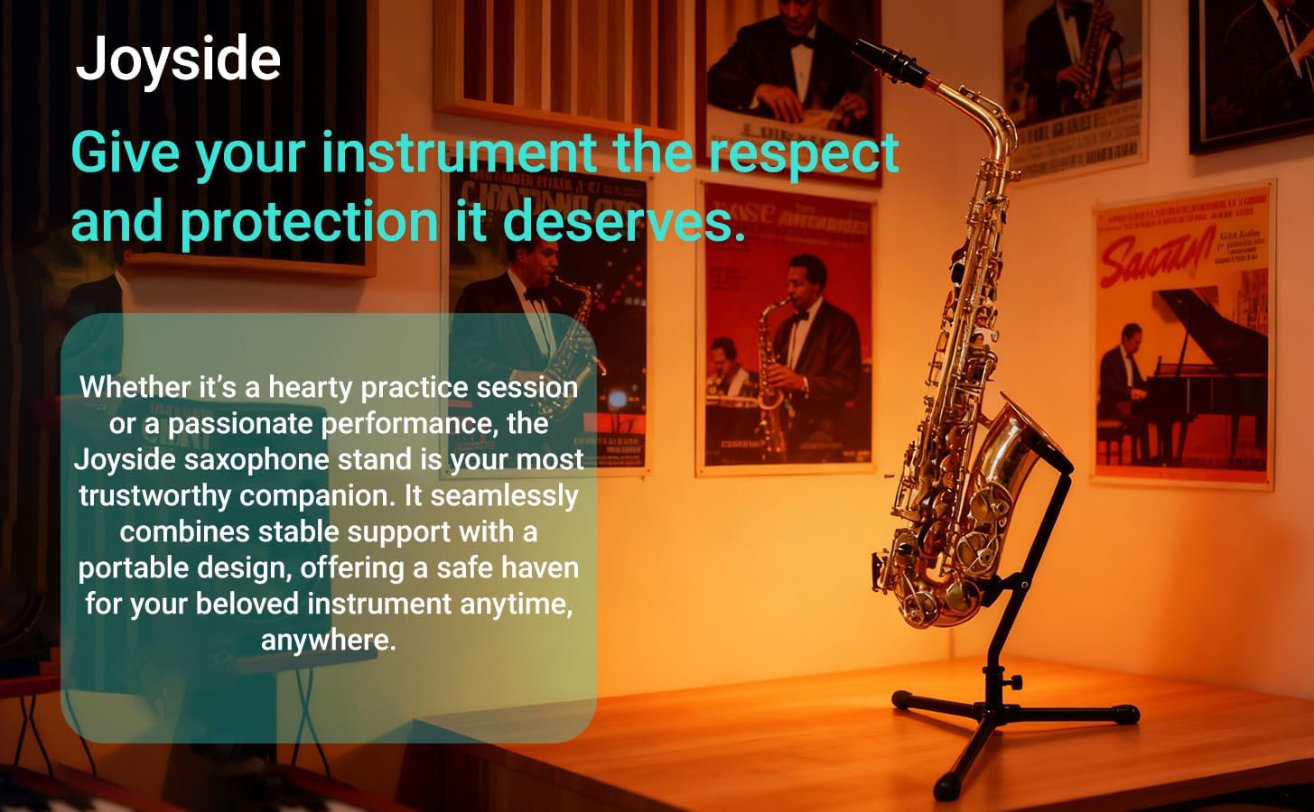 Joyside Saxophone Stand – Heavy Duty All-Metal Black Saxophone Holder for Alto & Tenor Saxophones, Foldable Portable Adjustable Sax Stand with Non-Slip Base