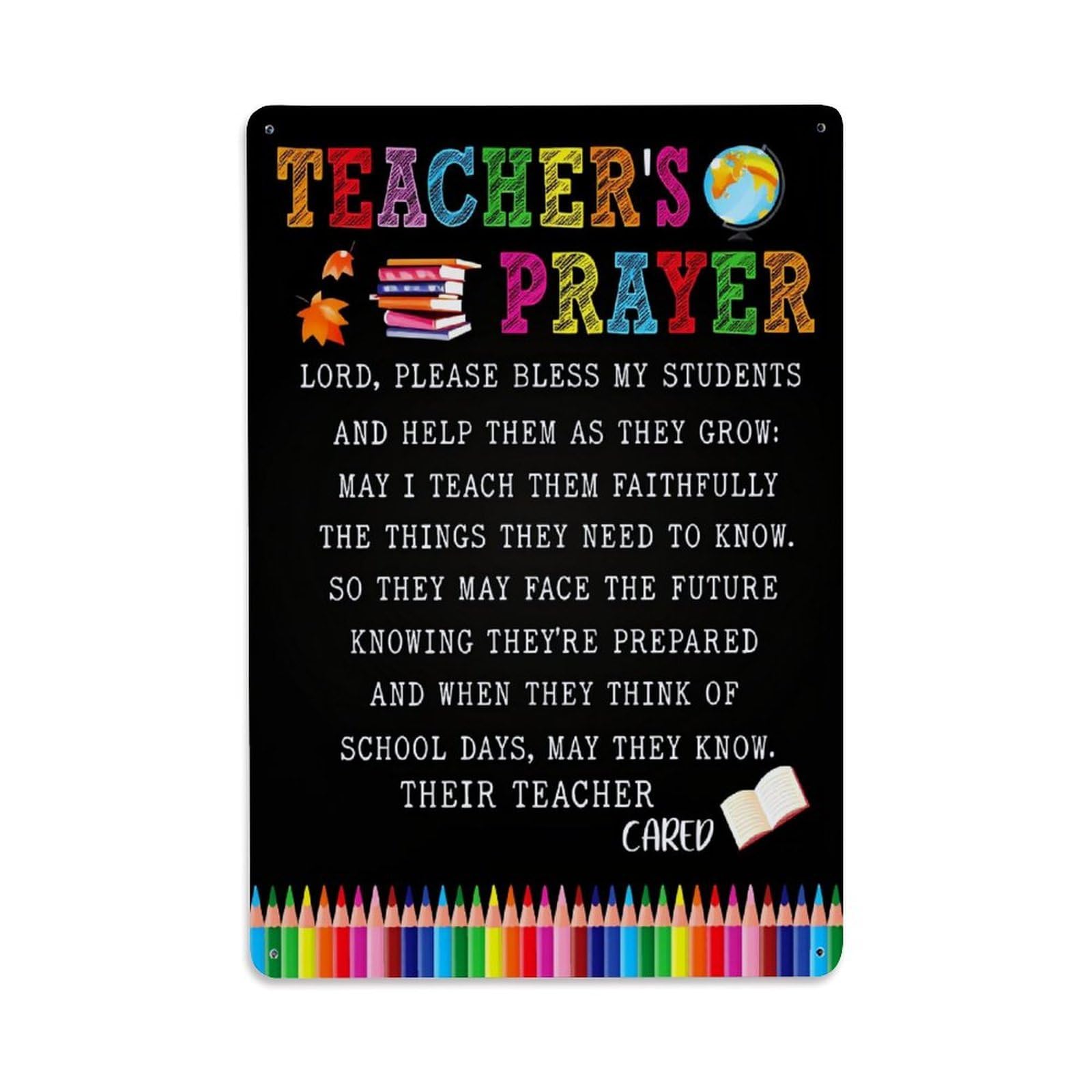Jdyaojiesheng Vintage Teacher's Prayer With Books And Pencils Tin Sign Retro Metal Wall Decor Metal Poster, Home Bar Garage Farmhouse Cafe Wall Art Decoration 8X12inches