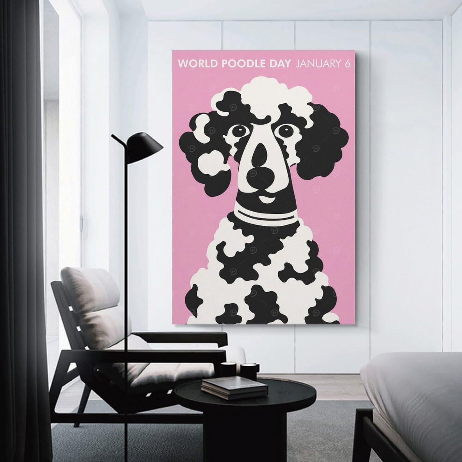 Junmoney World Poodle Day Pink Art Canvas Wall Picture 20x30inch(50x75cm), for Living Spaces, Bedrooms Or Relaxed Rooms, Modern Wall Decor for Cosy Interiors