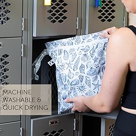 Roamio Waterproof Wet Bag for Baby, Travel, Swim Suit, Cloth Diapers, Pump Parts, Pool, Gym Clothes, Beach, Toiletry, Hook to Stroller, Daycare, Zipper Reusable Bag, Wetdry Packing Pouch, Blue Shells