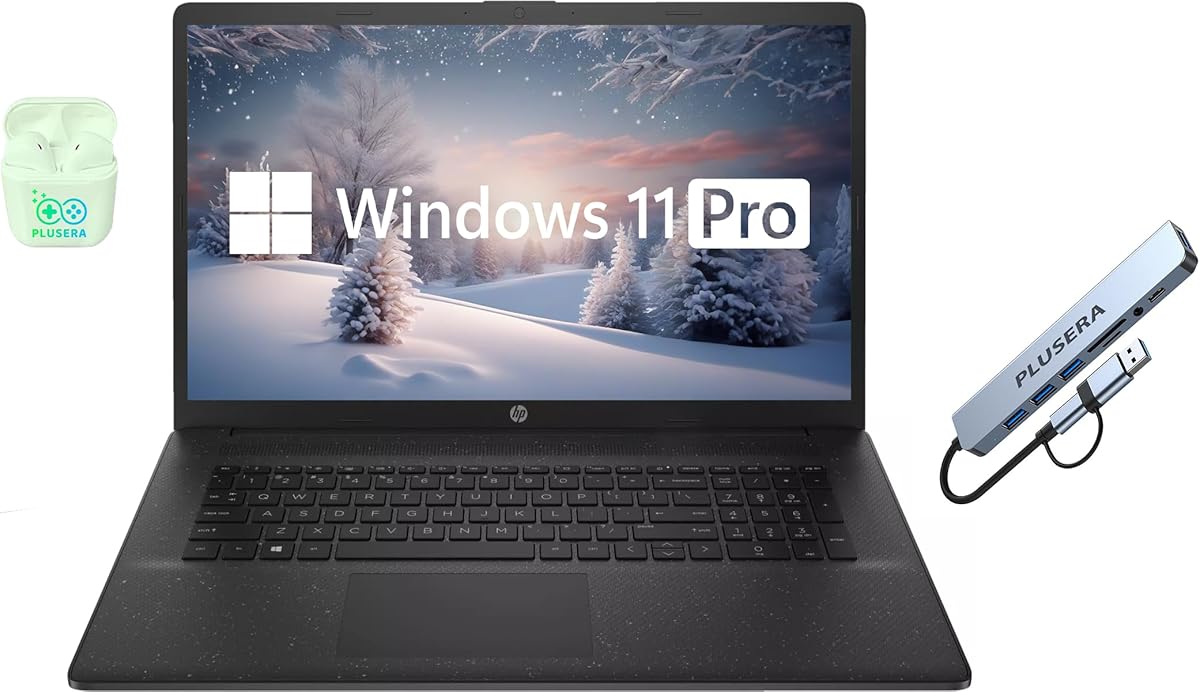 HP 17.3" Business Laptop Computer, 10-Core Intel Core i5, Windows 11 Pro Laptop with Microsoft Office Lifetime Suite, PLUSERA Earphones, Black (Intel Core i5, 32GB RAM | 1.2TB Storage) : Electronics