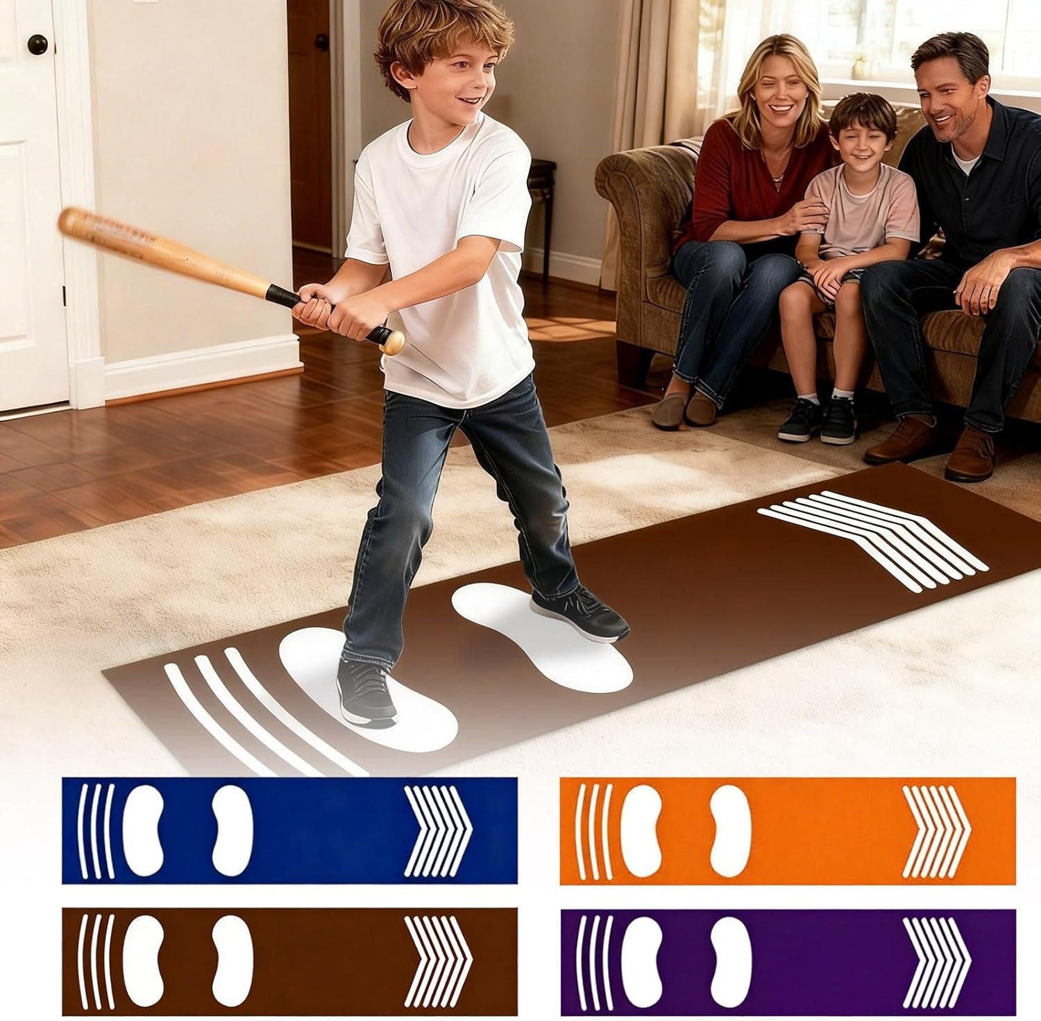 Softball Pitching Mat, 54x12Inch Wear-Resistant Portable Training Mat with Footprint Guide for Batting Stance Practice, Indoor & Outdoor Baseball Practice for Youth Beginners