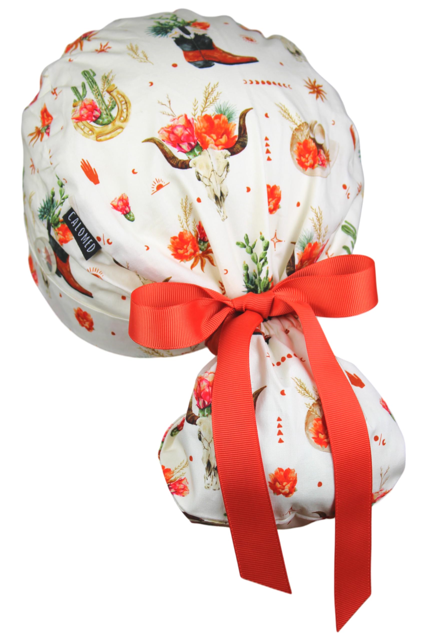 Scrub Cap for Women and Men, Ponytail Scrub Caps, Working Hat, Head Cover with Ribbon Ties and Buttons, Long Hair