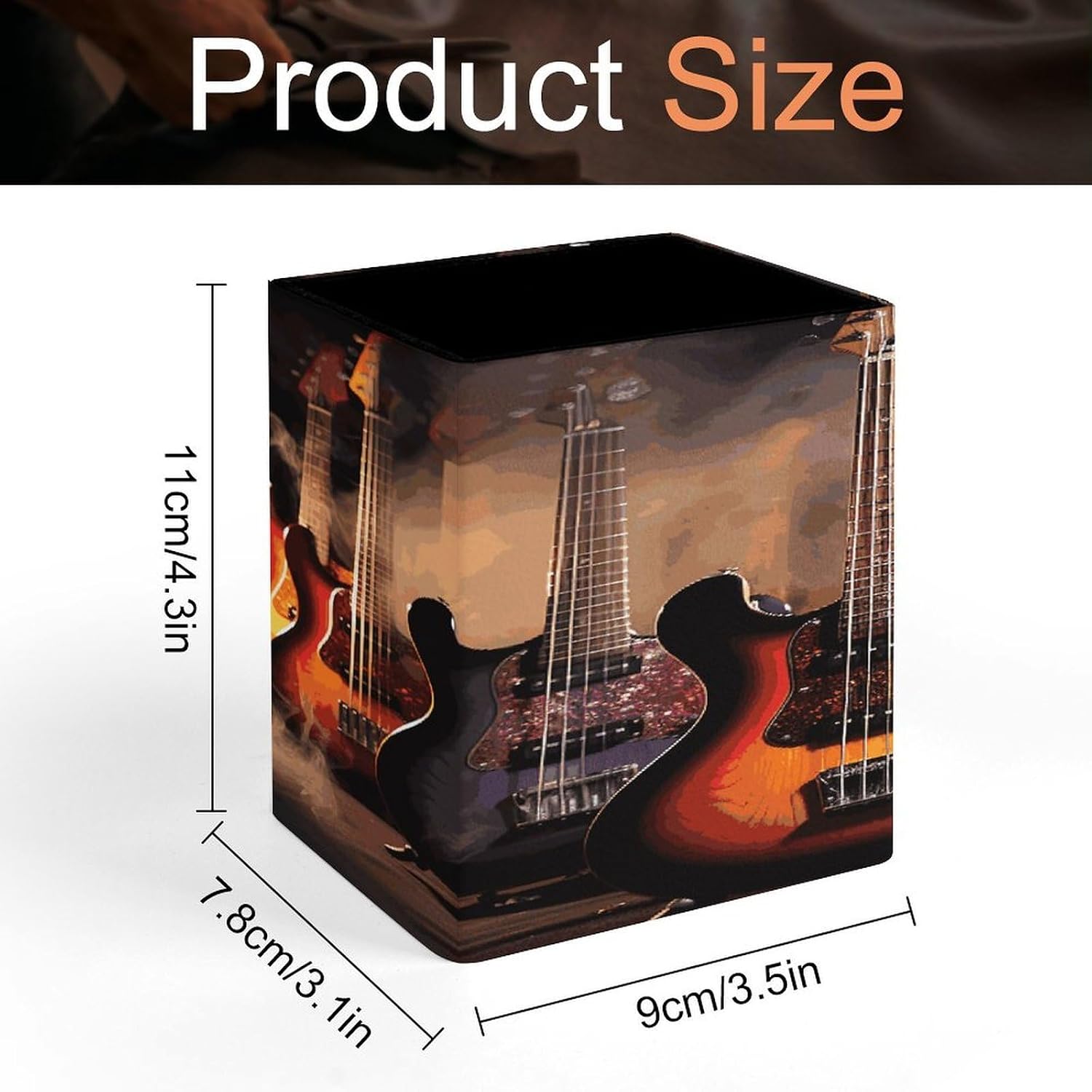 Cool Electric Guitar Pen Holder Personalized Desktop Pencil Holders Case Office Accessories Container Box for Square Pen Cup Desktop Organizer Makeup Brush Holder Caddy Storage image 2