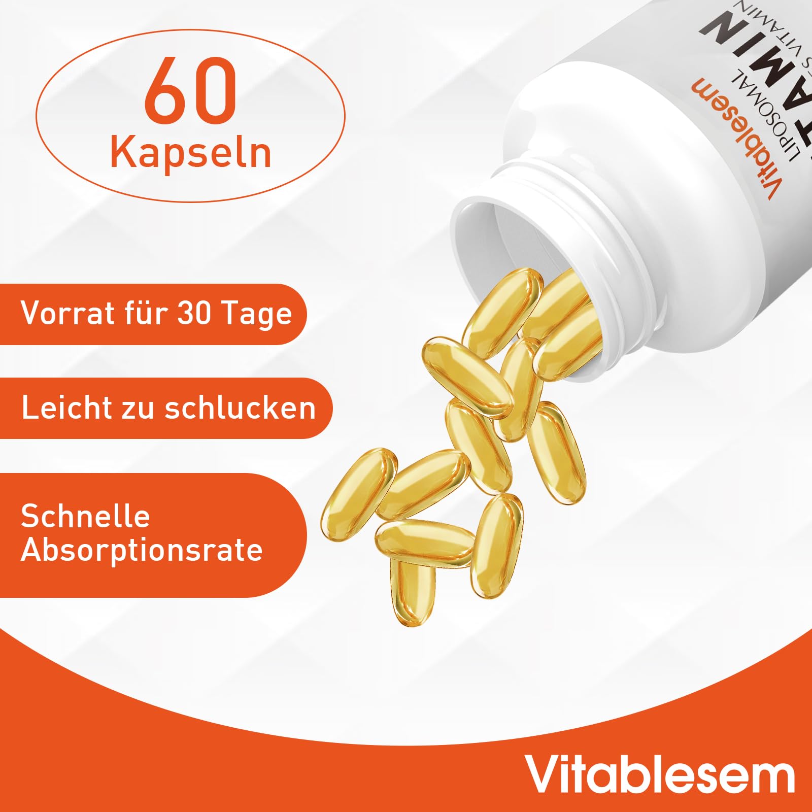 Liposomale Vitamin C Kapseln 2000 mg - Hochdosiert Glutenfrei & Ascorbinsäure - Immununterstützendes Antioxidans - Non-GMO
