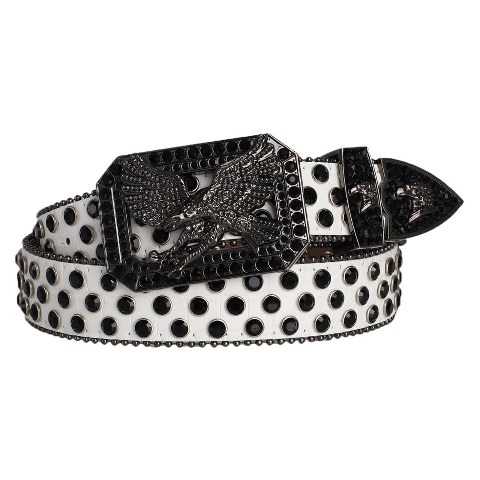 Ceinture strass avec boucle tête d'aigle et rivet brillant rock