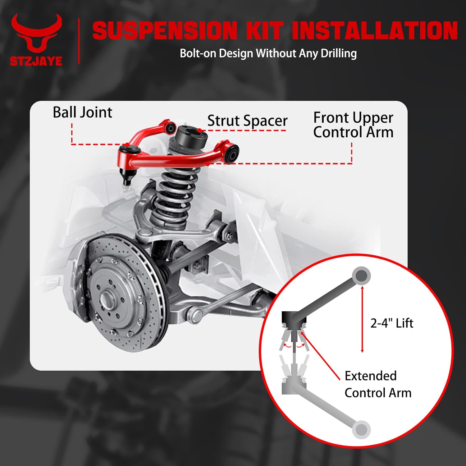 3 Inch Front 2 Inch Rear Leveling Lift Kit with 2-4inch Upper Control Arms compatible with 2011-2023 Ram 1500 2WD 4WD, Front Adjustable Suspension Tubular Arms with 2 Replace Ball Joints and Blocks