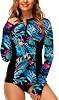 AOBUTE Women Zip Rash Guard UPF 50 Surf Swim Shirts with Thumb Hole