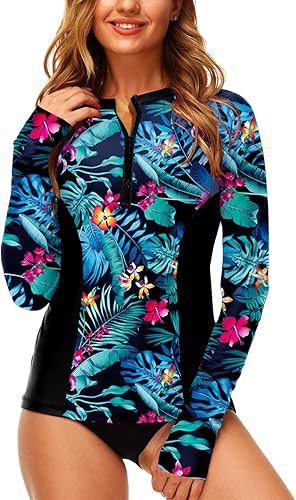 AOBUTE Camisetas de natación con cremallera UPF 50+ para mujer con agujero para el pulgar