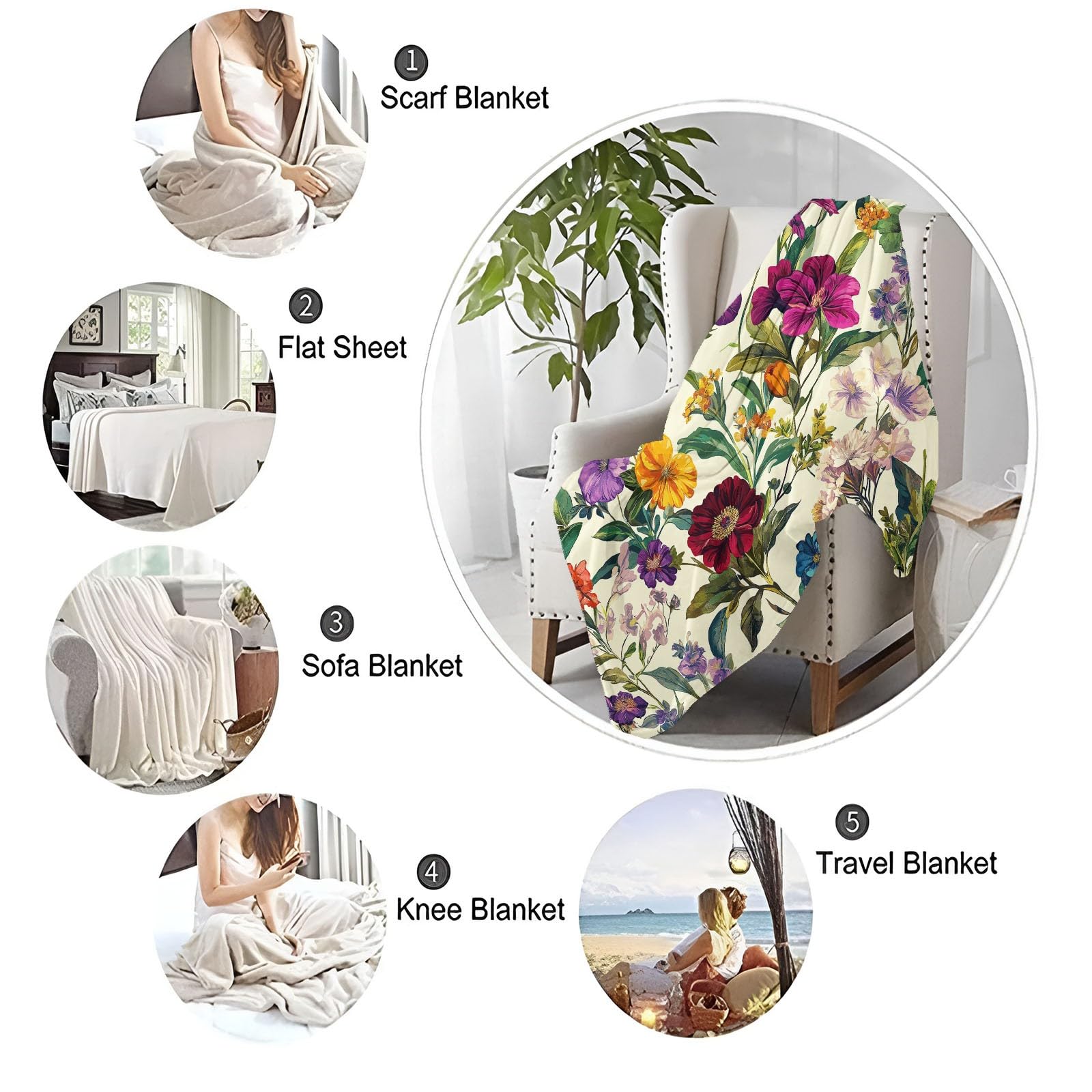 Générique Couverture Plaid 180 x 200 cm Fleurs Plantes - Polaire 3D Imprimée Douce et Chaude - Jeté de Canapé Flanelle pour Lit, Bébé, Bureau, Sieste