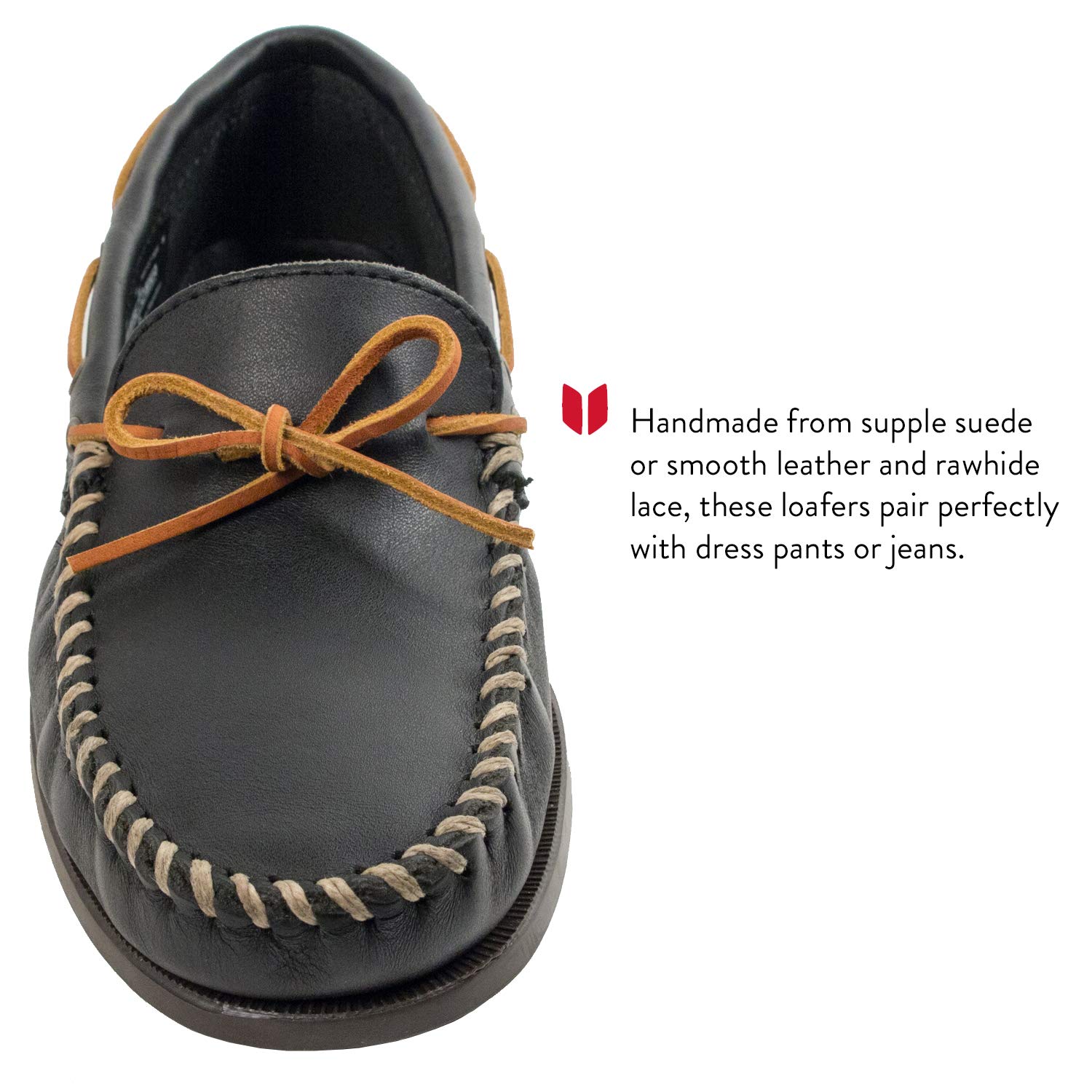 Minnetonka Camp Moc Loafer - Men\'s 8.5 Moccasins Leather Black w/Tan Laces Chrty Minnetonka Camp Moc Moccasin 747 Mens 10.5 Leather Loafer  main image 2