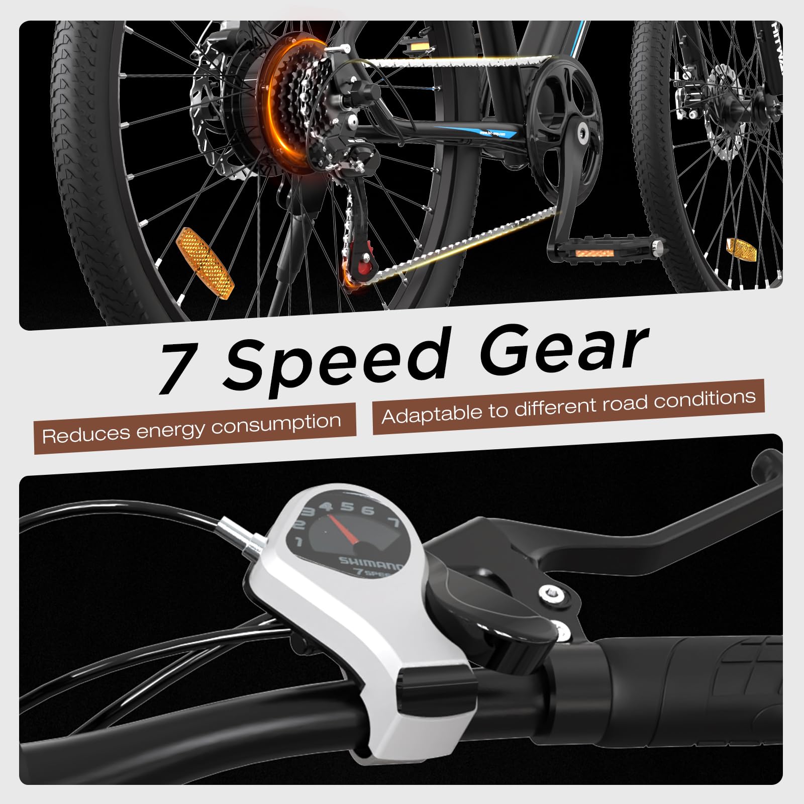 HITWAY 26" vélo électrique, Velo Electrique Homme, VTT Electrique Adulte Homme, vélo de Trekking électrique avec Batterie 36V 12Ah, Moteur arrière 250W, EBike avec Transmission 7 Vitesses, Pedelec.