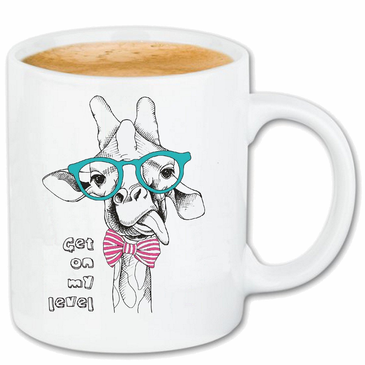Lustige Giraffe Mit Brille Keramik Kaffeebecher 330 ml, weiß Teetasse Spülmaschinenfest mikrowellengeeignet Geschenkidee, Motiv 301197