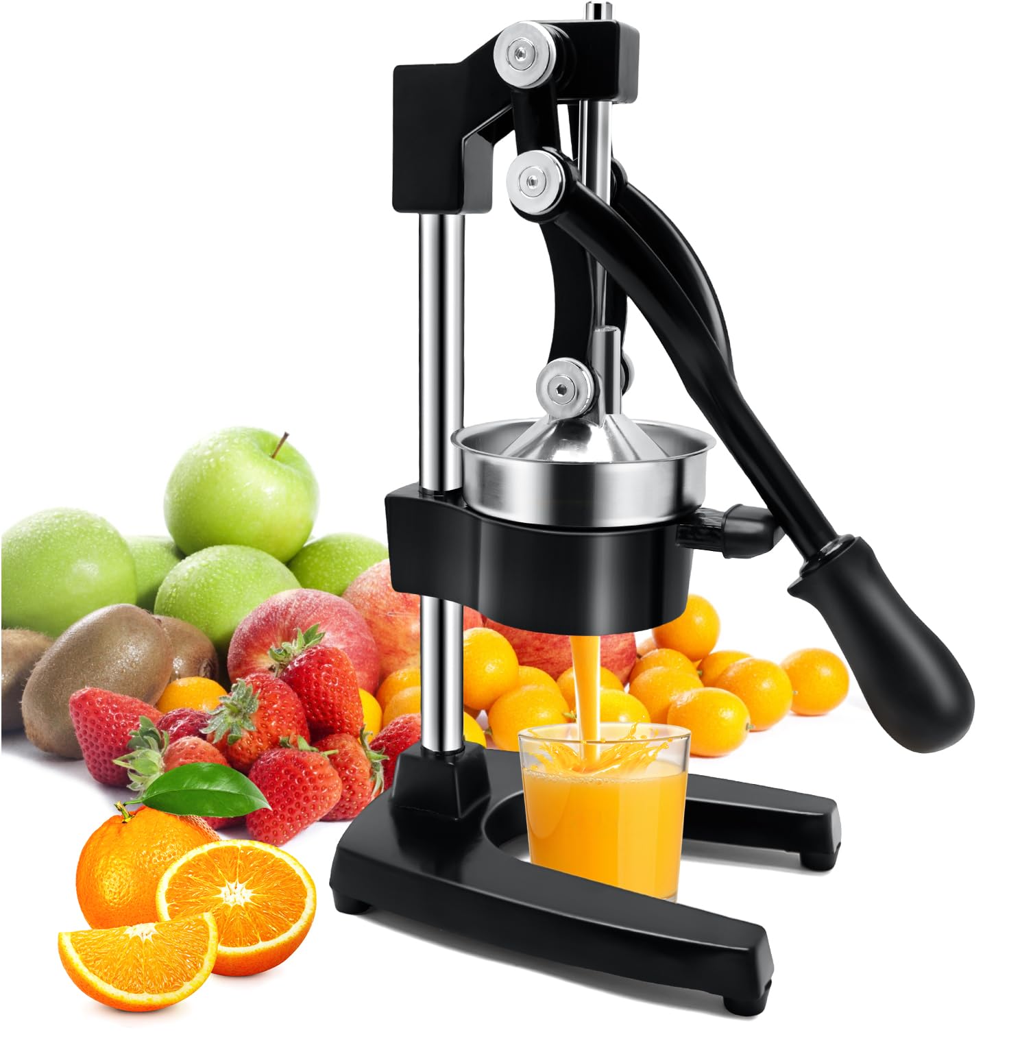 Manual Juicer Press, Hand Press Juicer Machine, Heavy Duty Manual Orange Juicer, Professional Manual Juicers Hand Press for Orange Juicer, Citrus Juicer and Lemon Juice by KAKO, middle-sized, black