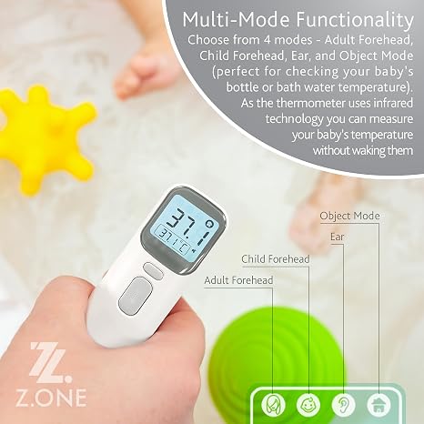 Z.ONE 2-in-1 Infrared Thermometer, for Adults and Children with Forehead Ear and Object Modes, Fast Accurate Readings, Non-Contact Digital Thermometer with LCD Display, Batteries Included, Pack of 1