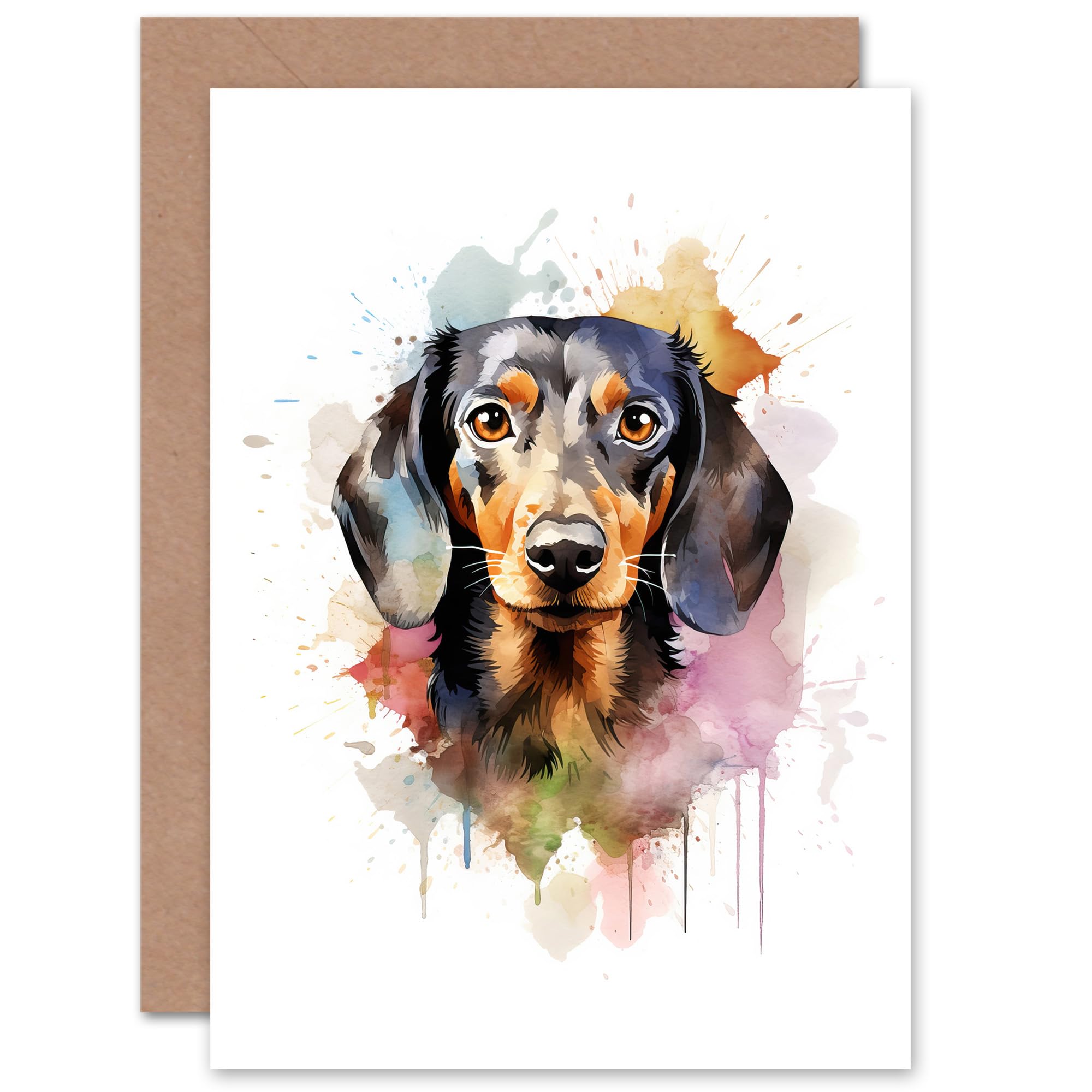 Artery8 Watercolour Pet Portrait Greeting Card - Dachshund
