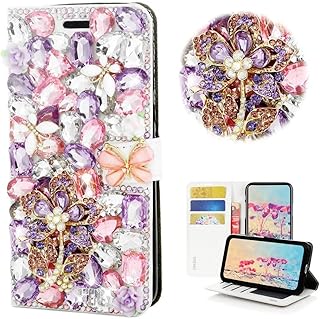 STENES Bling Wallet Phone Case Compatible with Moto G Stylus (2023) Case - Stylish - 3D Handmade Sunshine Flower Butterfly Magnetic Wallet Stand Leather Cover Case - Purple