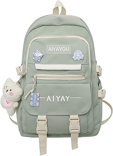 Aiyify Cute Backpack Kawaii Backpack for School Aesthetic Backpack Kawaii School Supplies Cute Backpacks with Accessories (Green)â€¦