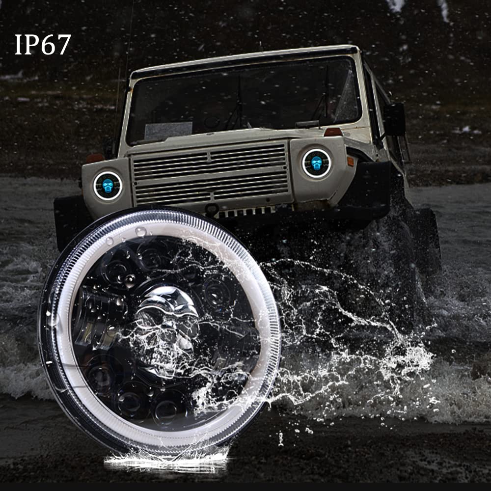7 Calowy Samochód Motocykl Led żarówki Reflektorów Wysoka Martwa Wiązka RGB Led Okrągła Czaszka światła Halo Reflektory Dla Jeep Halle
