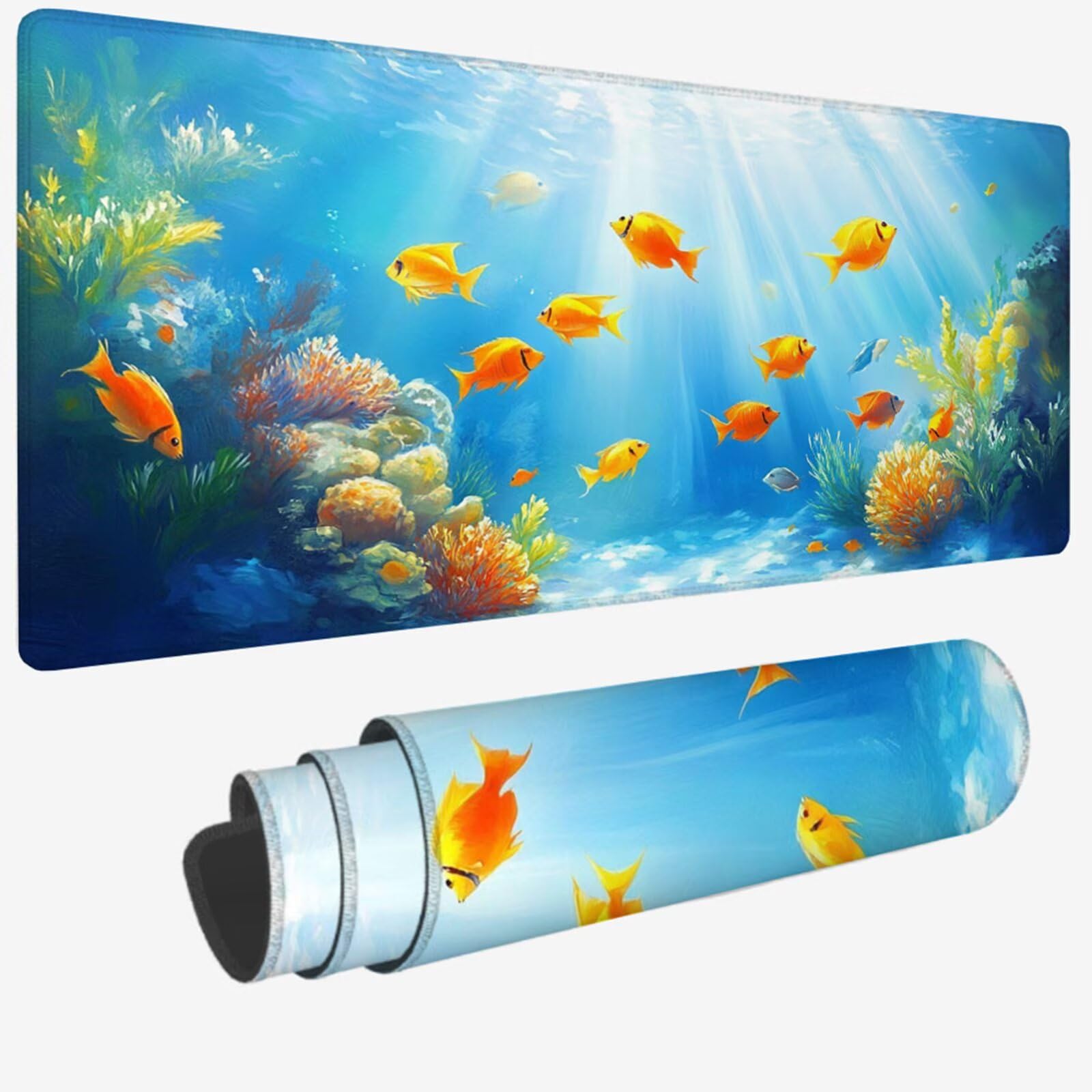 Podkładka pod mysz XXL 1000 x 500 x 3 MM, duża niebieska podkładka pod mysz z wodoodporną i antypoślizgową gumową podkładką pod rybę biurko zszyte krawędzie, poprawia precyzję i szybkość dla gracza W