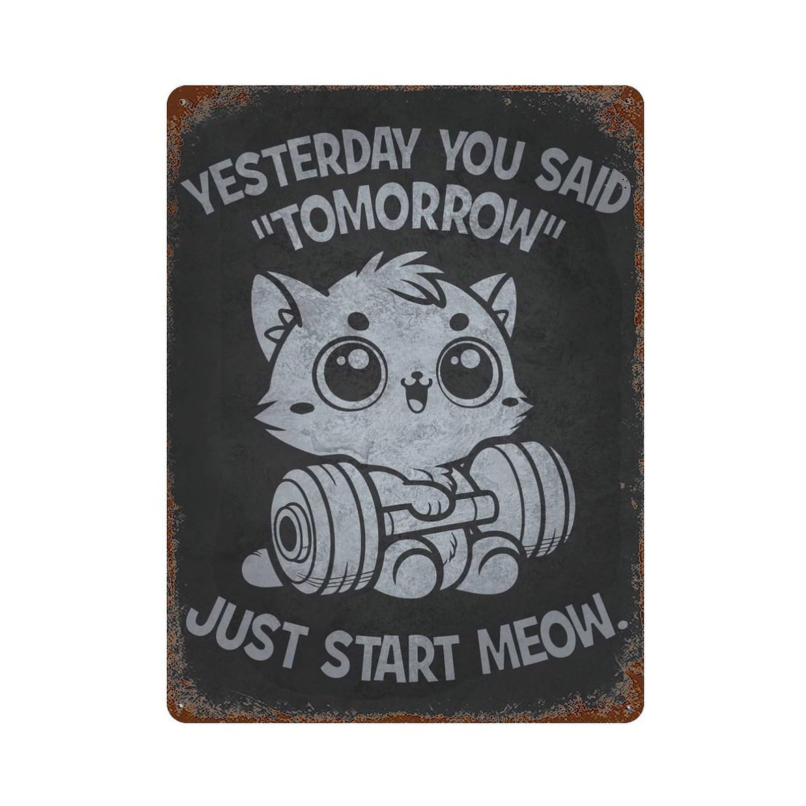 Cat Workout Motivation 15.7"x11.8" Retro Metal Sign, Vintage Wall Decor for Office, Studio And Wall Decor