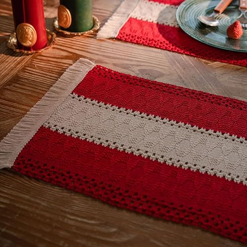 Miniatura 4 de Juego de 4 manteles individuales de mezcla de lino y algodón con borlas, estilo bohemio, macramé, Navidad, Acción de Gracias, rústico, para regalo