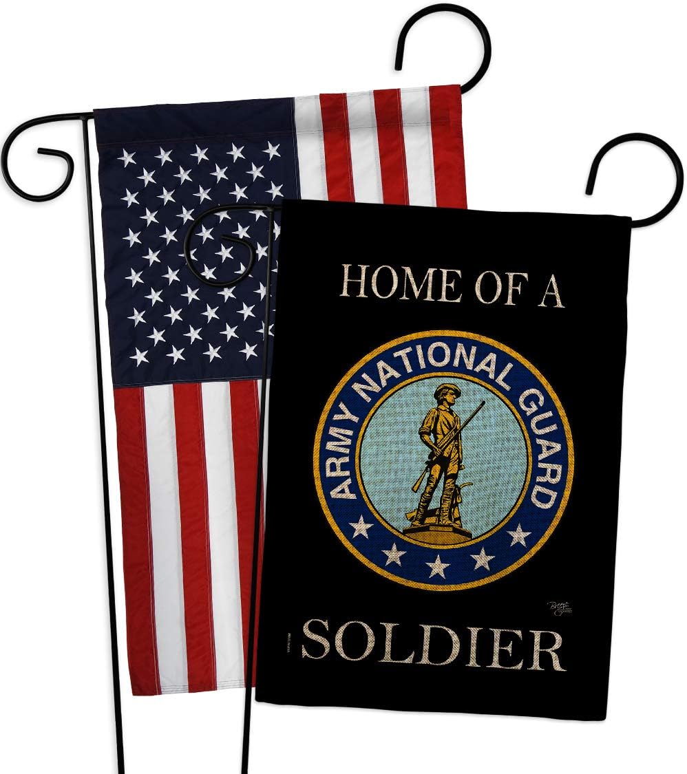 Breeze Decor Home of National Guard Soldier Burlap Garden Flag-Pack Armed Forces Army Rangers United State American Military Veteran Retire Official Applique House Yard Gift Double-Sided, Made in USA