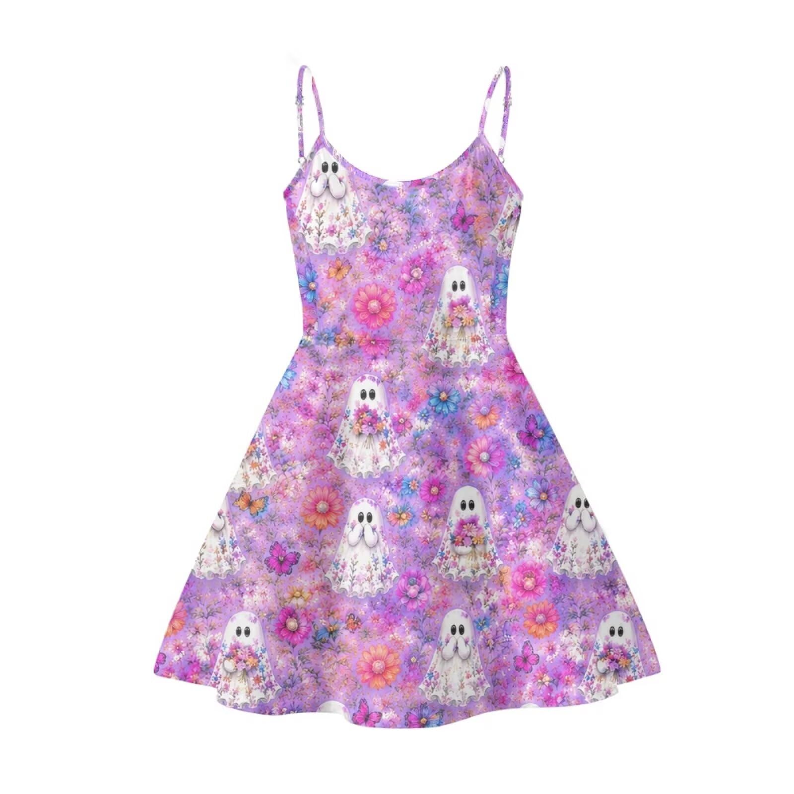 Women's Spaghetti Strap Dress Summer Casual Swing Sundress Girls Beachwear Swing Mini Dress