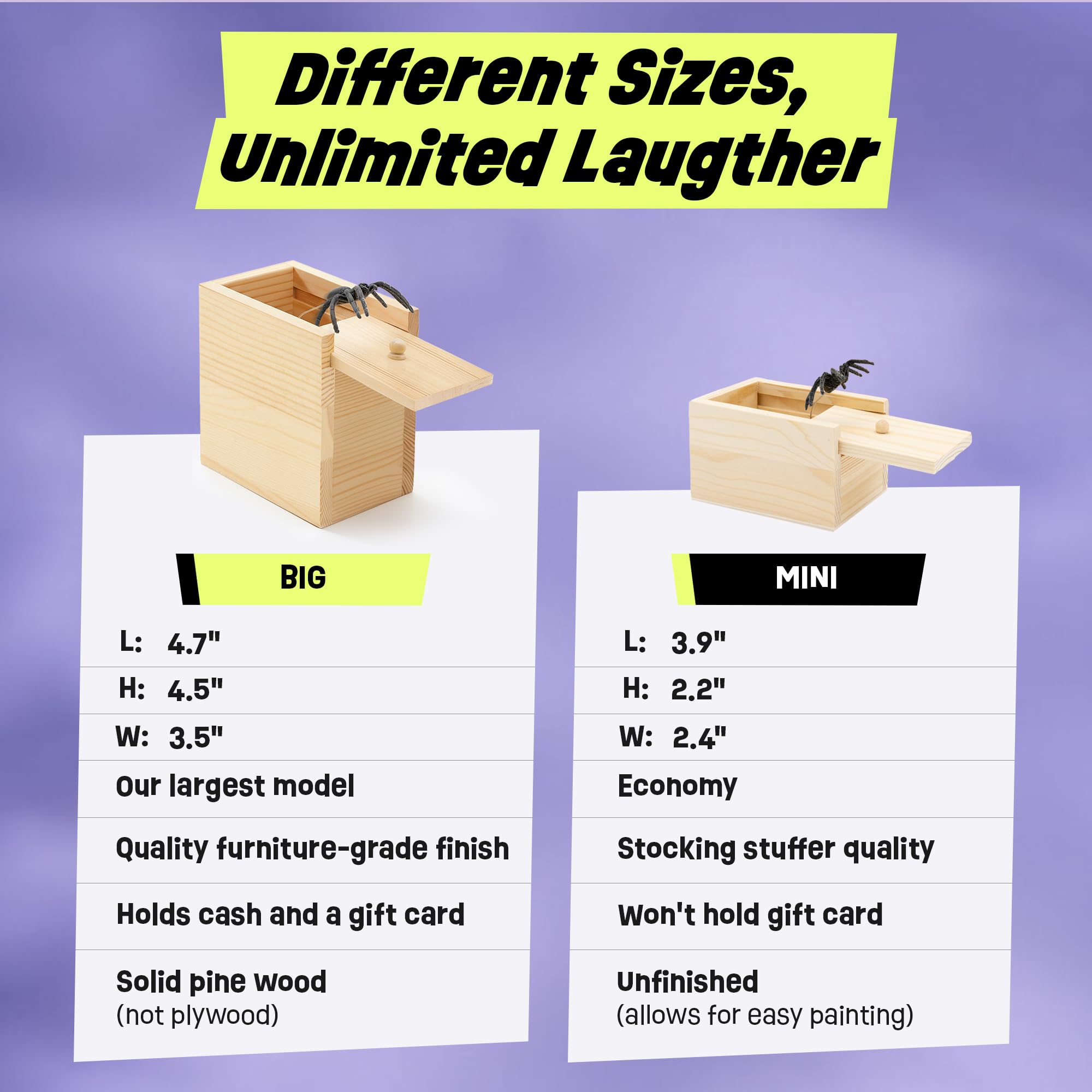 FunFamz Original Spider Prank Box – Wooden Prank Toy & Jump Scare Prank Gift with Hidden Gift Card Compartment, Realistic Jumping Spider Surprise, Funny Gag Toy for Kids, Adults, Parties & Office Fun
