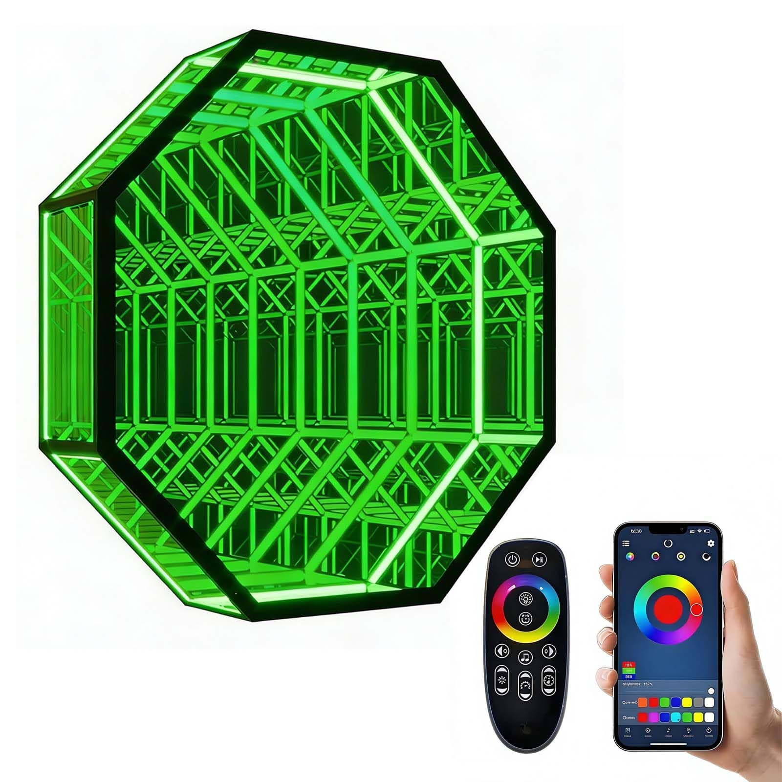 Oświetlenie tunelowe z lustrem Infinity – sensoryczna lampka nocna LED ze sterowaniem za pomocą aplikacji i pilotem zdalnego sterowania, nowoczesna dekoracja ścienna RGB zmieniająca kolor
