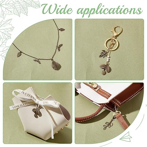 Miniatura 14 de PH PandaHall 150 dijes de hoja de árbol, 15 estilos de filigrana de hoja de metal, dijes de plantas de aleación tibetana de plata antigua, colgantes