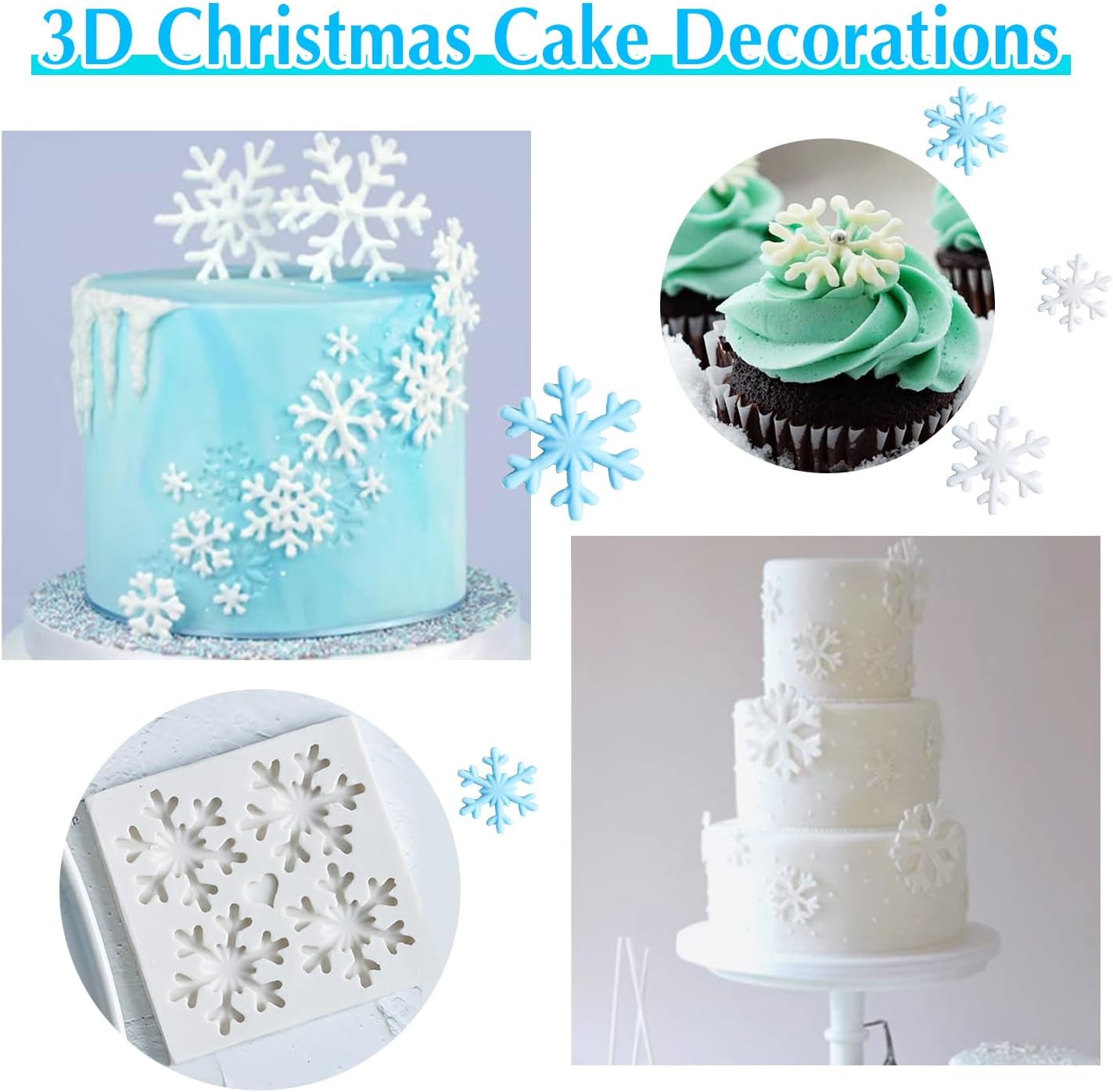 3D Christmas Theme Silicone Fondant mold Snowflake Suger Cake Molds Chocolate Cake Decoration Mold (Style 1)