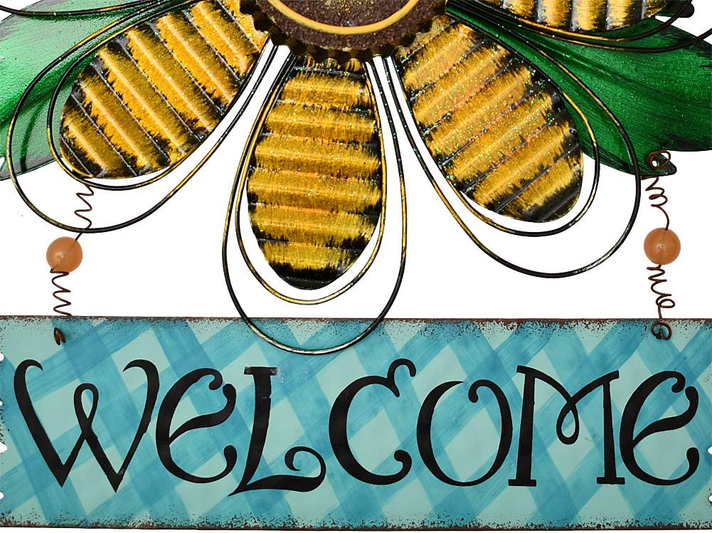 Morning View Set of 3 Rustic Metal Daisy Welcome Sign for Front Door Porch Garden Yard Wall Art Home Decor 15 Inch…