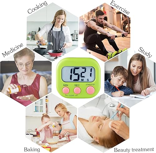 Miniatura 6 de Temporizador digital de cocina de 4 piezas, temporizador de cocina, temporizador de cuenta regresiva de dígitos grandes, temporizadores de alarma