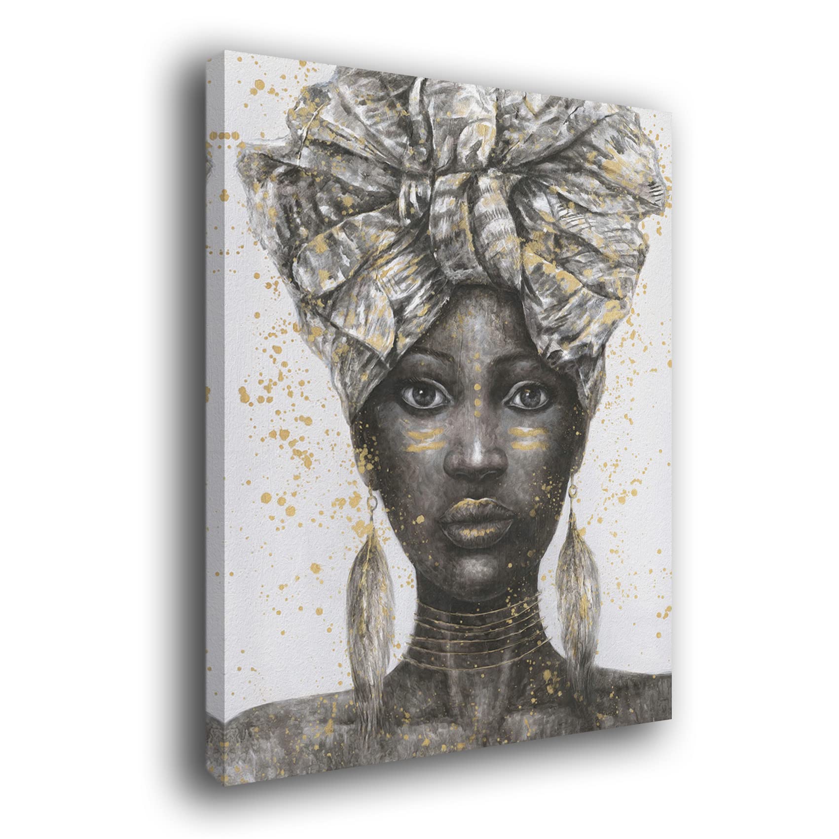 Genérico Cuadro lienzo canvas Mujer Africana con turbante marrones y tonos ocre - Alta resolución – Varias medidas (44_x_60_cm)