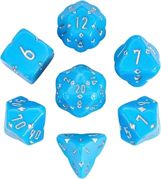 7Pcs Resin D&D Dice Set Blue RPG DND Dice Set Polyhedral with Leather Bag for Role Playing Games and Other Tabletop Game