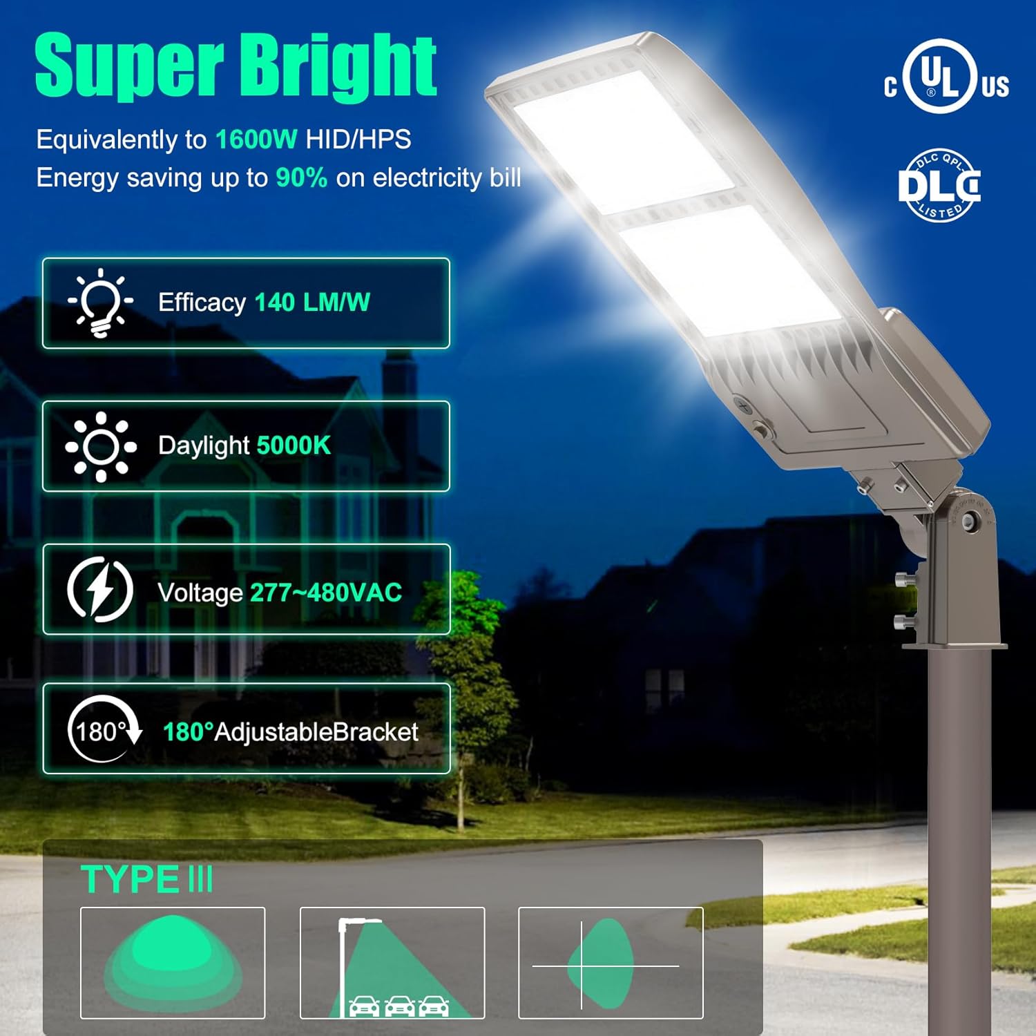 BBESTLED 6Pack 480V 400W LED Parking lot Light with Dusk to Dawn Photocell, 400W/320W/240W LED Flood Light Slip Fit Mount 60000LM IP65 5000K 277-480VAC Input, Commercial Outdoor Parking Pole Lights