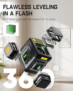 Fanttik D12 Ace Laser Level 360 Self Leveling with 43.2 Tripod, 3x360 Rechargeable 3D Green Cross Laser, Easy to Use for Construction and Picture Hanging