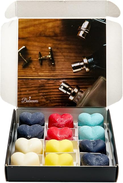 Aftershave Wax Melts | Strong Scented Wax Melt Gift Set | 12 x 6g Hearts | Hand Made in The UK | Vegan Friendly | Long Lasting Soy Wax Melt Sample Box