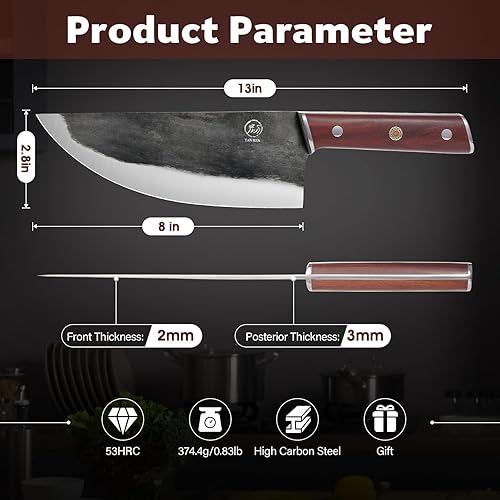 Miniatura 6 de TAN REN Cuchillo de carnicero de acero de alto carbono para restaurante, hogar, cocina, forjado a mano, cuchillo de carne japonés, cuchillo divisorio