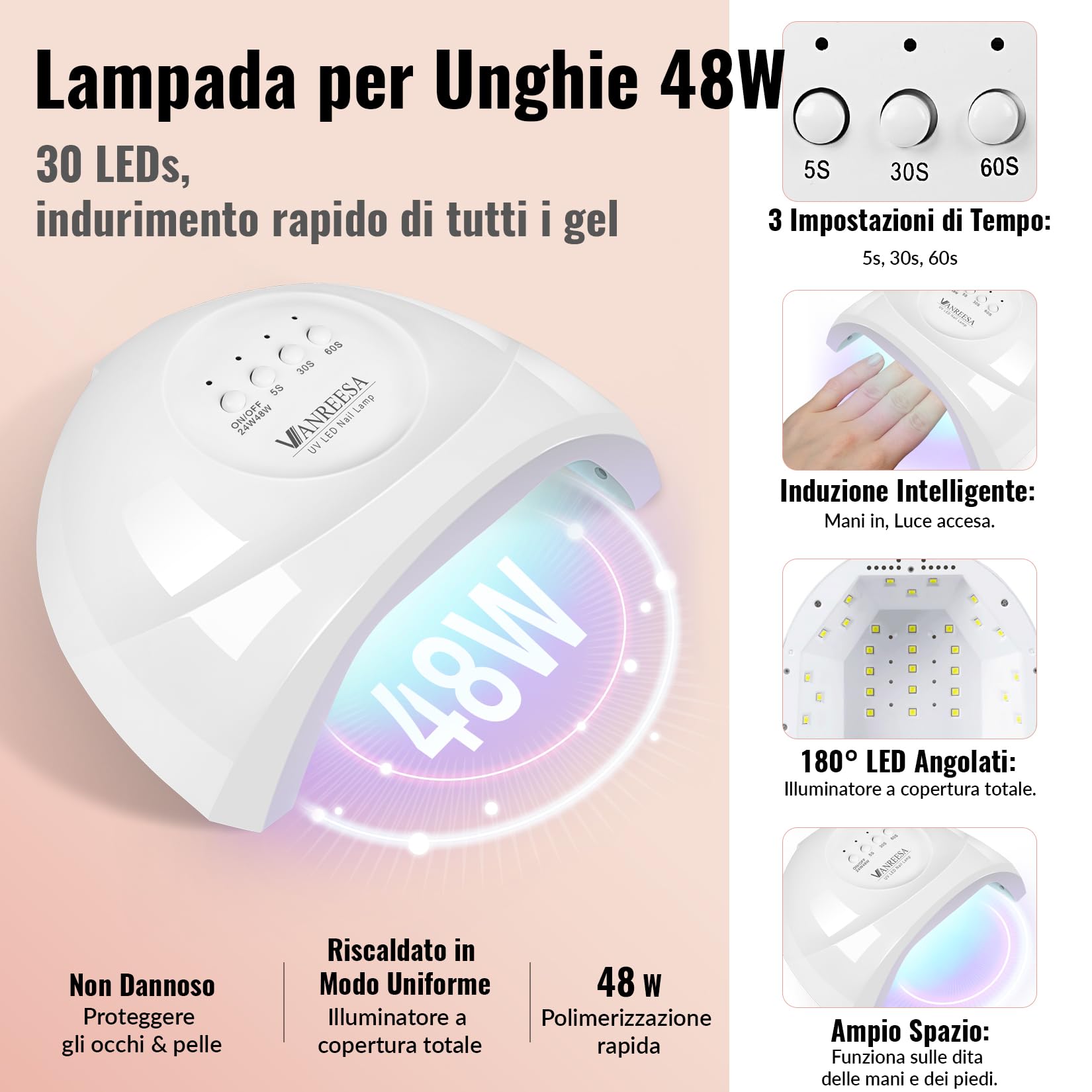 VANREESA 55 Colori Kit Semipermanente Unghie, 77PZ Kit Unghie Gel Completo con Top Base Opaco Brillantini Coat e Lampada UV Led Unghie 48W e Strumenti per Manicure, Set Manicure per Principianti