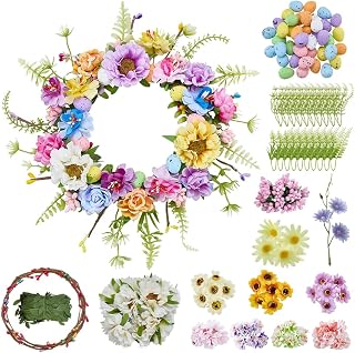 10 Sets Easter Wreath Kit with Eggs DIY Spring Flower Crown Kits for Indoor Outdoor Holiday Party Table Centerpiece Front Decoration