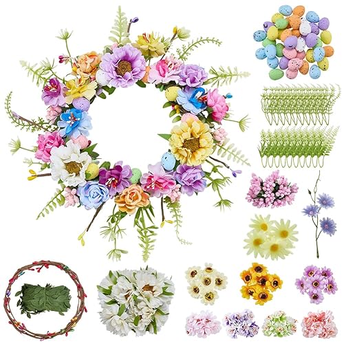 10 Sets Easter Wreath Kit with Eggs DIY Spring Flower