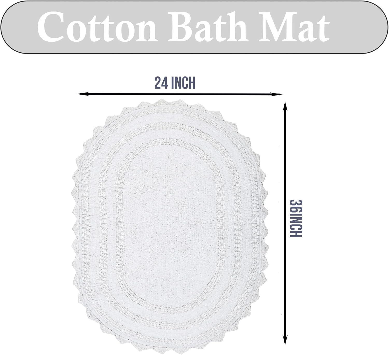 Royal Blaze Crochet Reversible Bath Mat Runner 100% Cotton Bathroom Rug Runner, Medium Plus Oval 24×36 Soft White