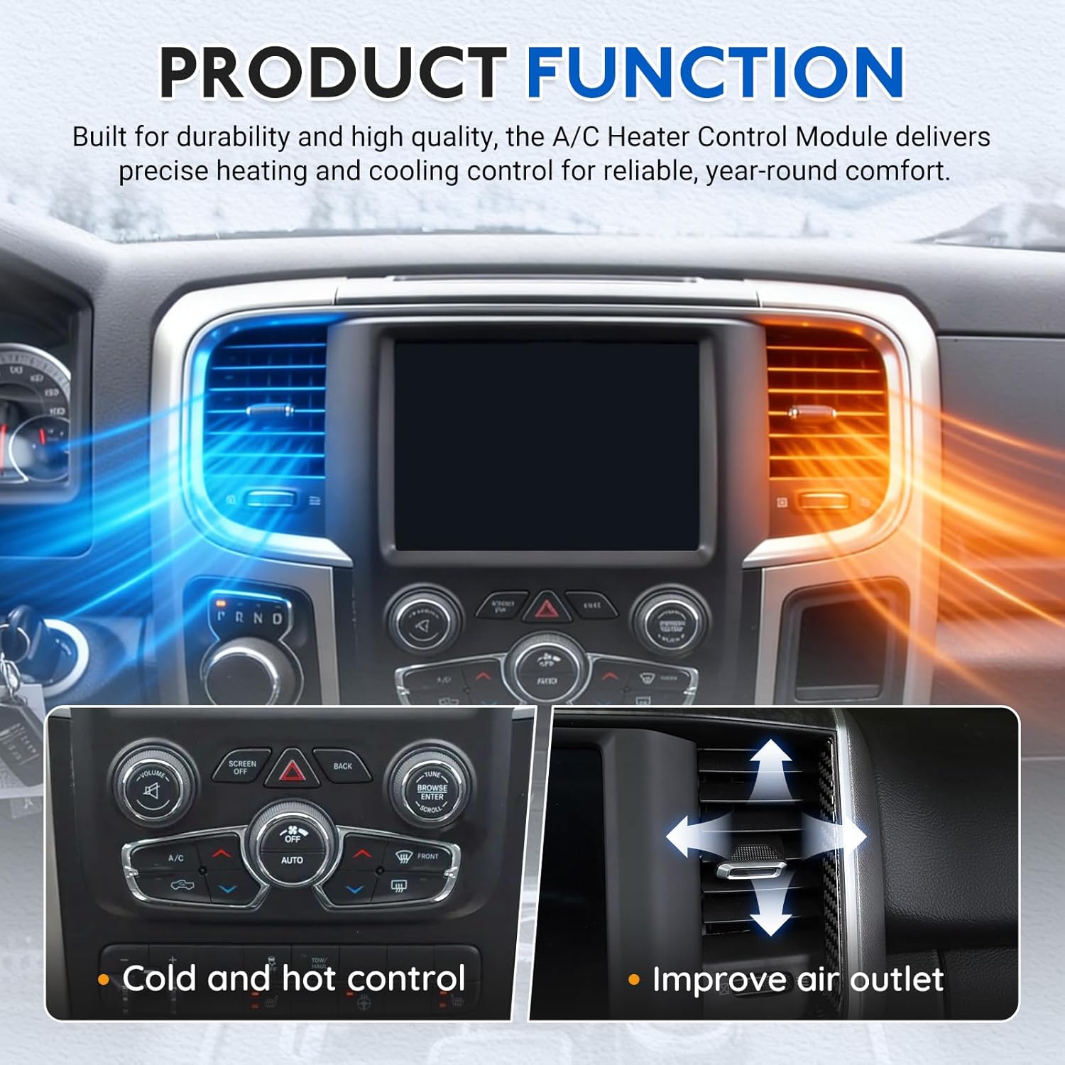 A/C Heater Climate Control Module Compatible with Ram 1500 2018, Ram 1500 Classic 2019 2020 2021 2022 2023 2024 - Replace 68366552AA, P68366552AA Air Conditioning Heating Control