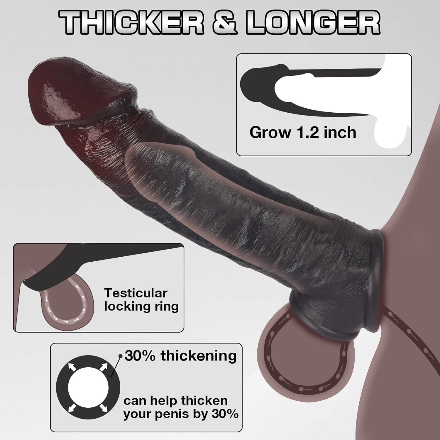 Guaina Pene con Anelli per Coppia, Medical Silicone Penis Sleeve con Cock Ring per Uomo, per Guaine Prolunghe e l'ingrandimento del pene, Ritarda l'eiaculazione Aumenta per L'erezione(YDL-035) (nero)