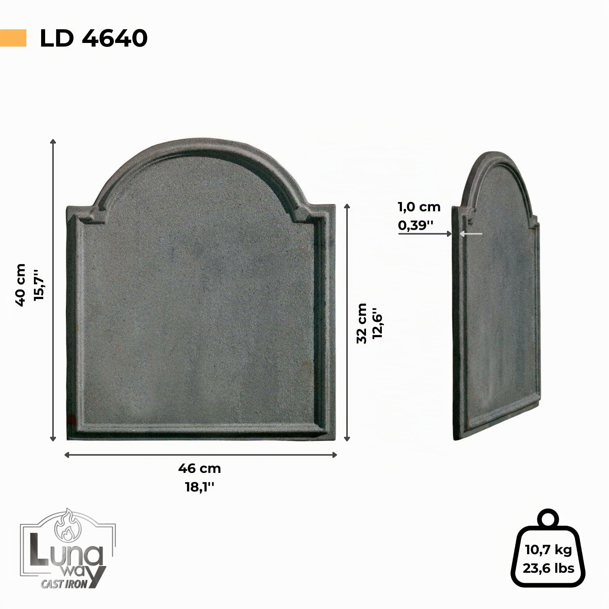 46 x 40h x 1 cm - Lastra Decorata "DECO" per Camino | Immagazzina Calore | Pannello decorativo in ghisa per camino, piastra di accumulo e rilascio graduale del calore, resistente e durevole